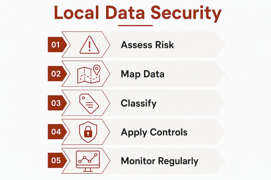Infographic illustrating local data security steps