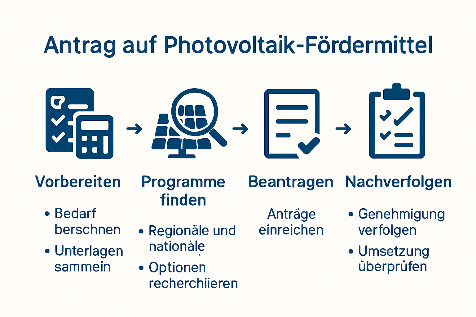 Infografik zum Antragsprozess für Photovoltaik-Fördermittel