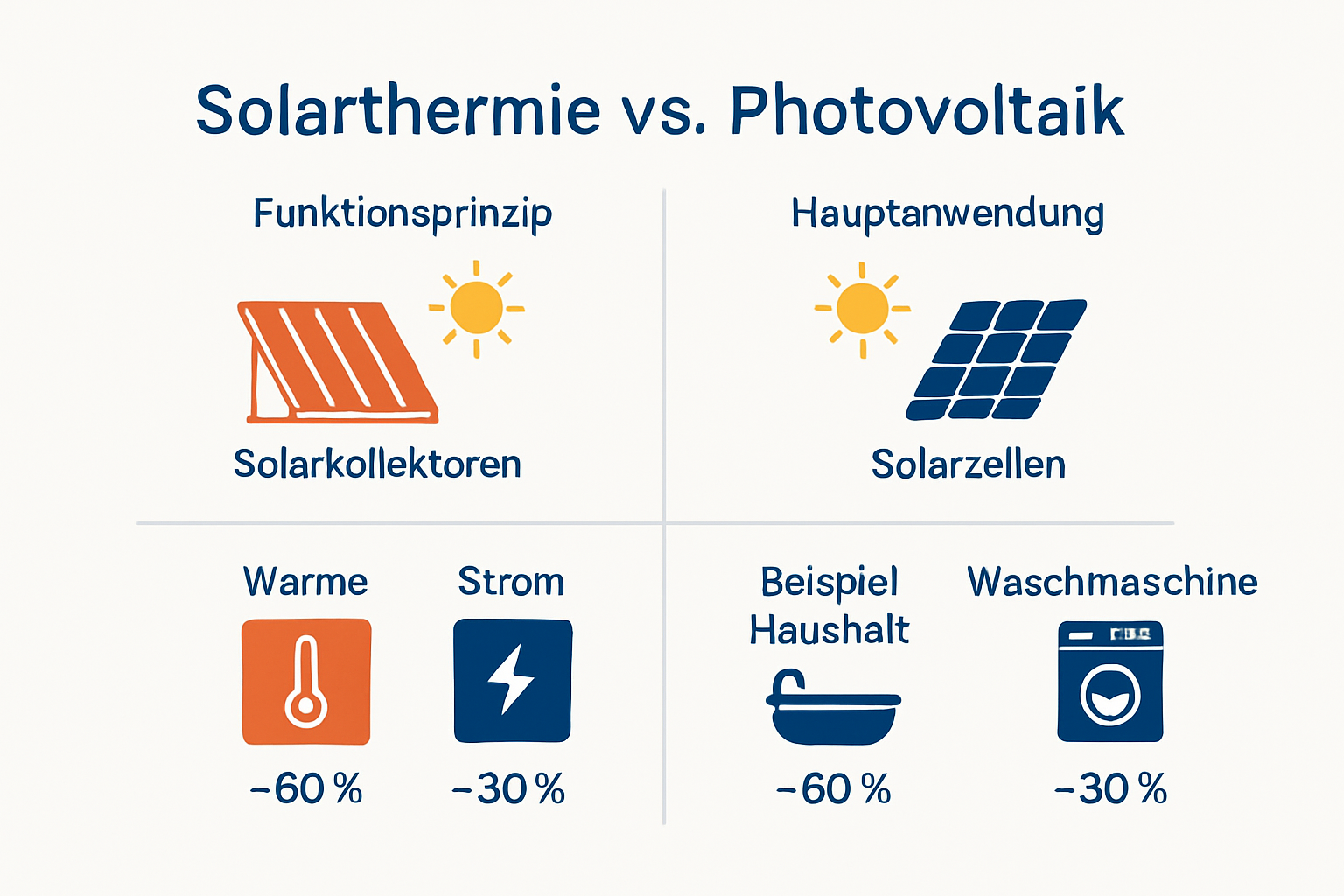 Infographic comparing Solarthermie and Photovoltaik