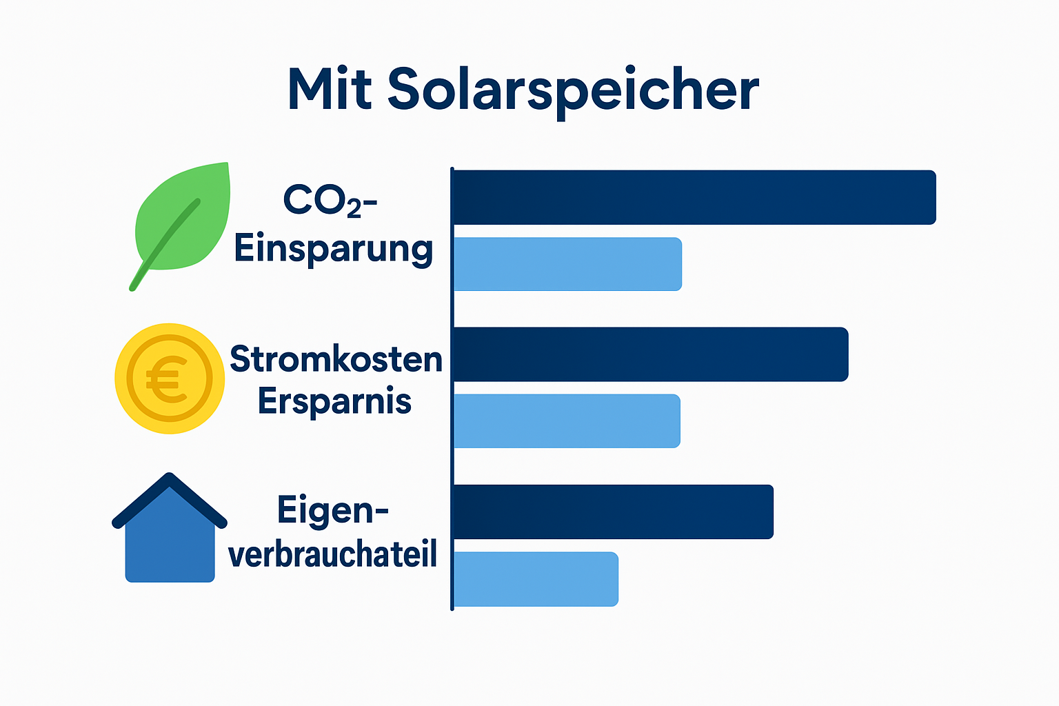 Infographic showing key solarspeicher benefits: CO2, cost, self-consumption