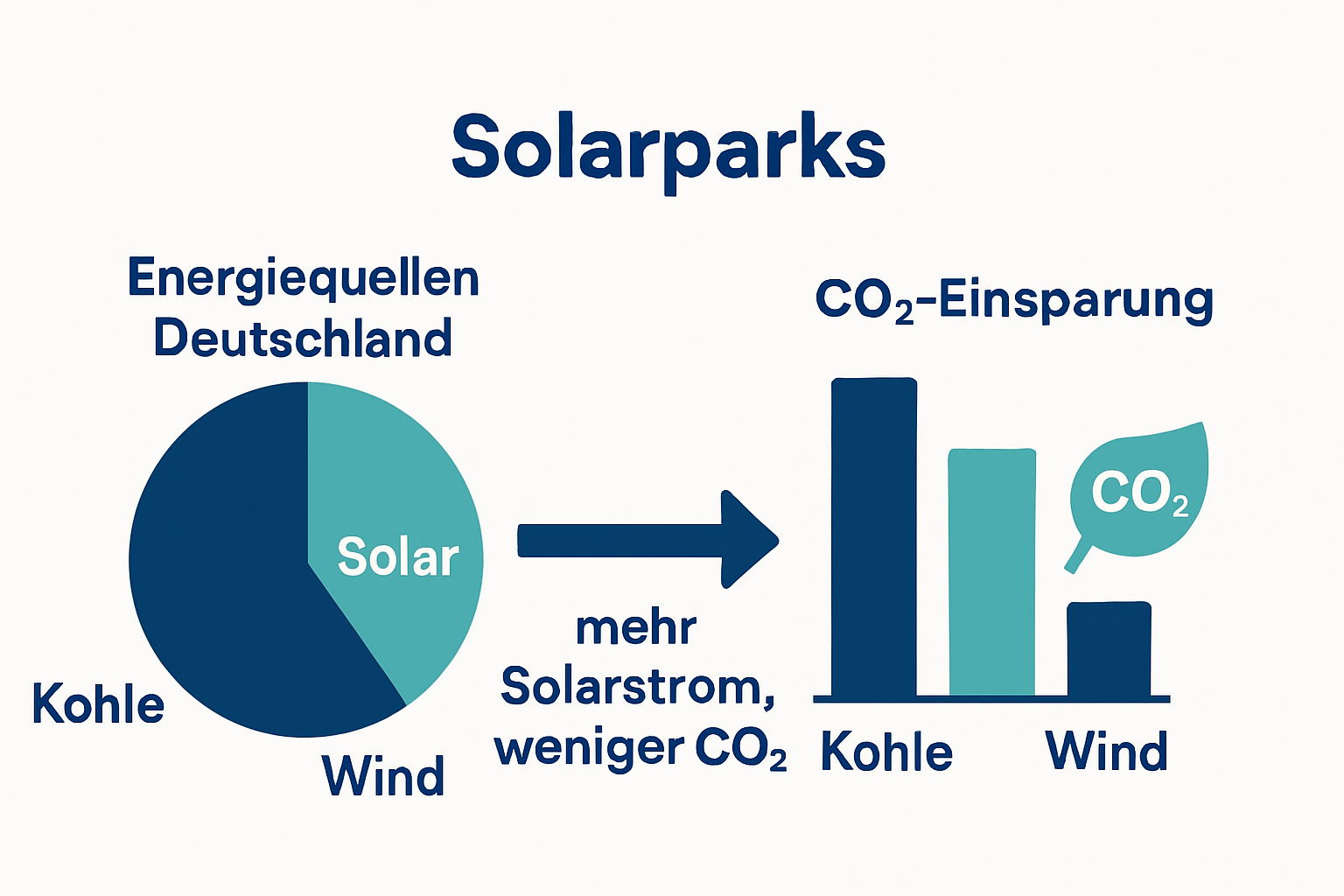 Vergleich von Energieträgern und CO2-Einsparung durch Solarparks