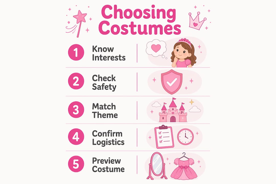 Infographic illustrating steps to choose costume