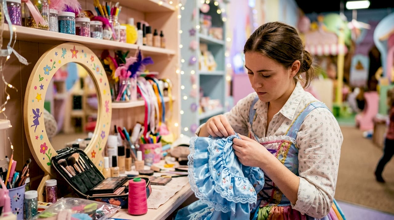 Performer preparing professional costume backstage
