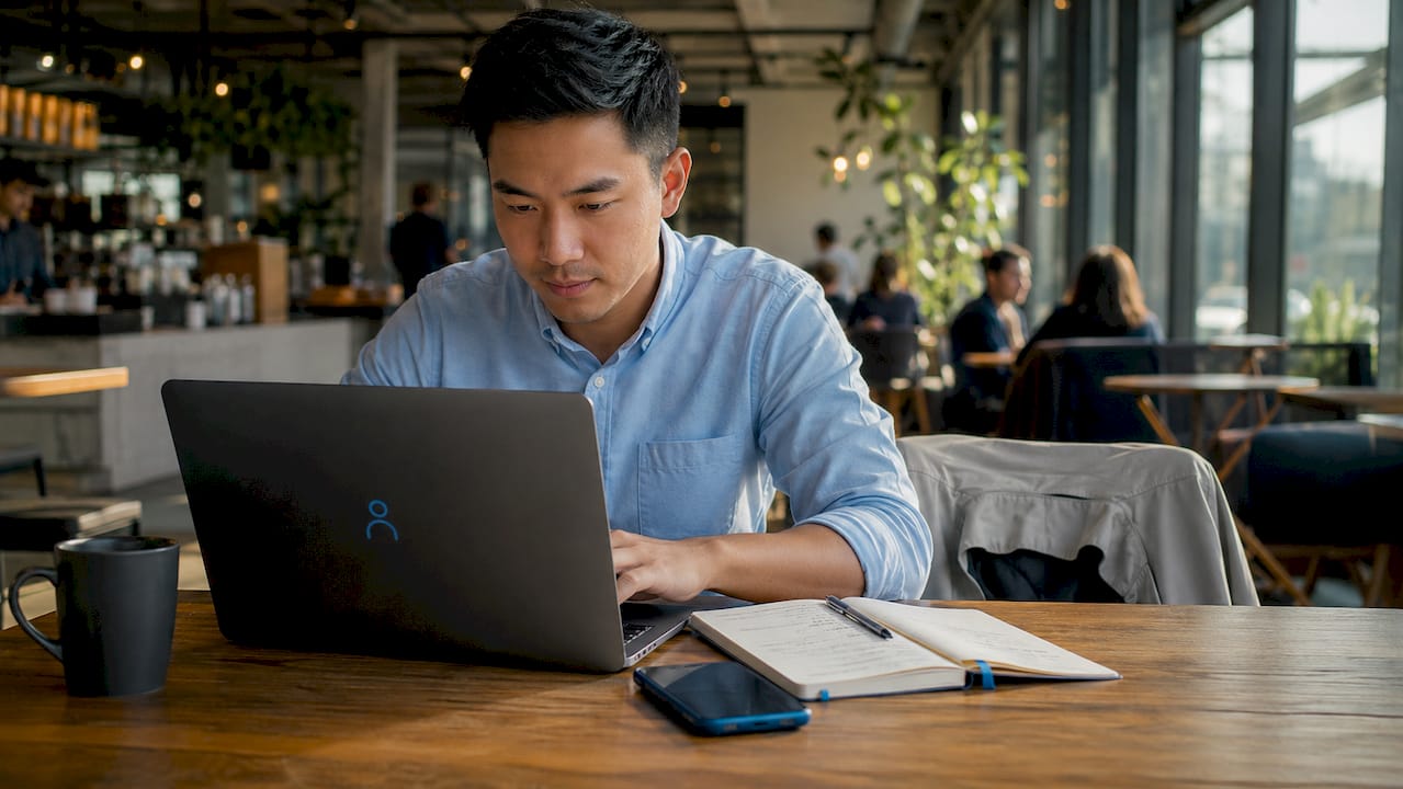 Man reviewing talent pipeline at co-working space