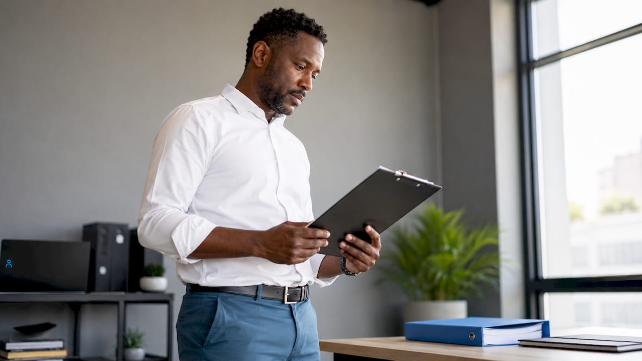 Man checking HR data spreadsheets on laptop