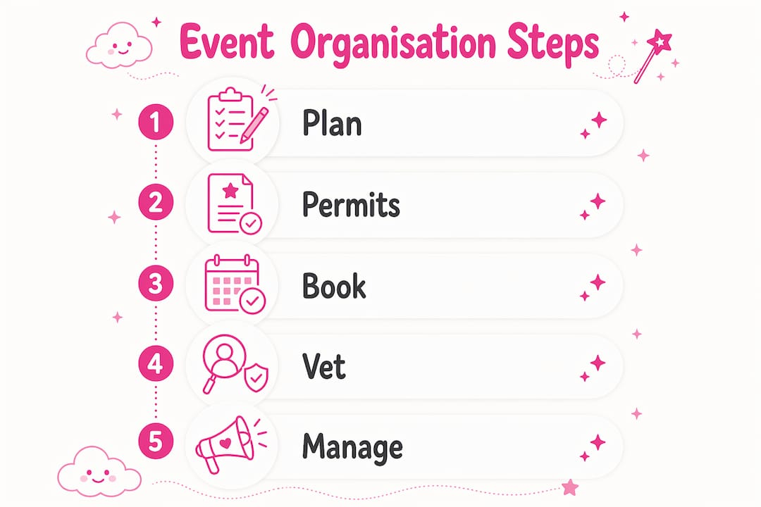 Infographic showing steps to organise school entertainment