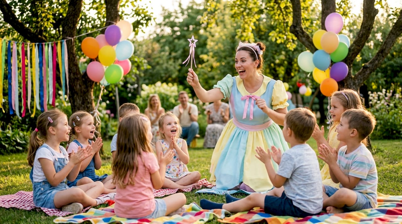 Professional entertainer engaging children