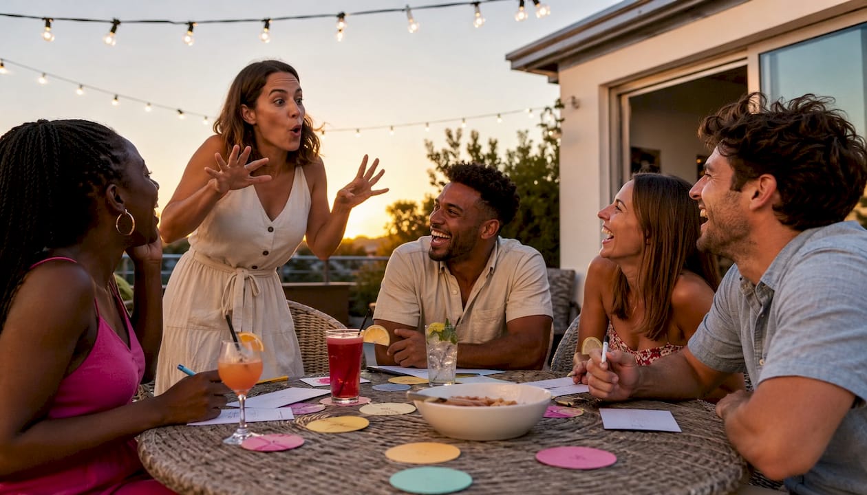 Adults enjoying social party games outdoors