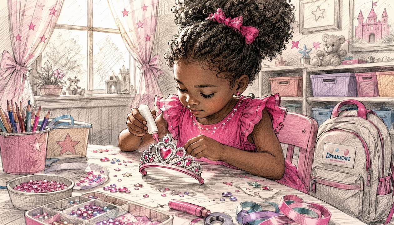 Preschool girl making gem tiara craft