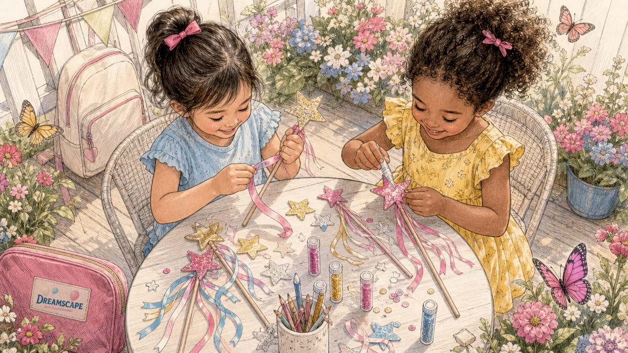 Kids crafting princess crowns at table