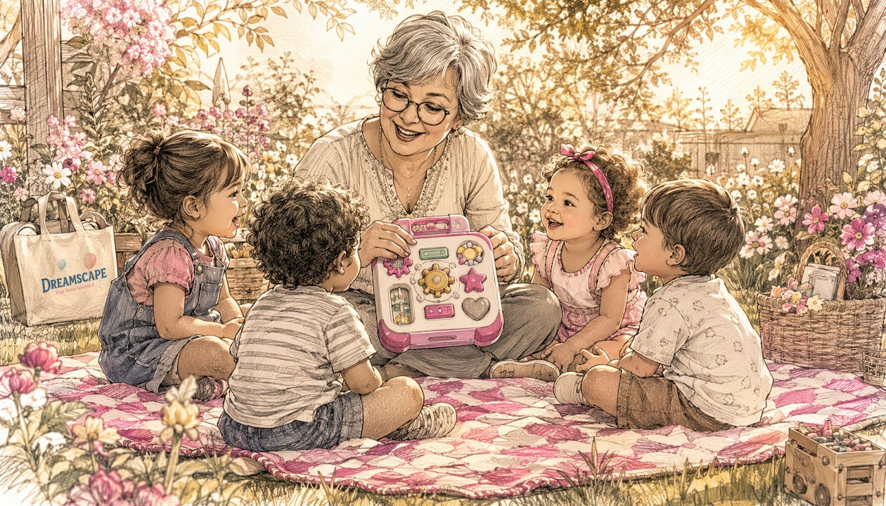 Educator engaging toddlers with learning toys