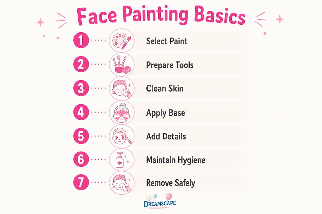 Infographic showing steps for safe face painting