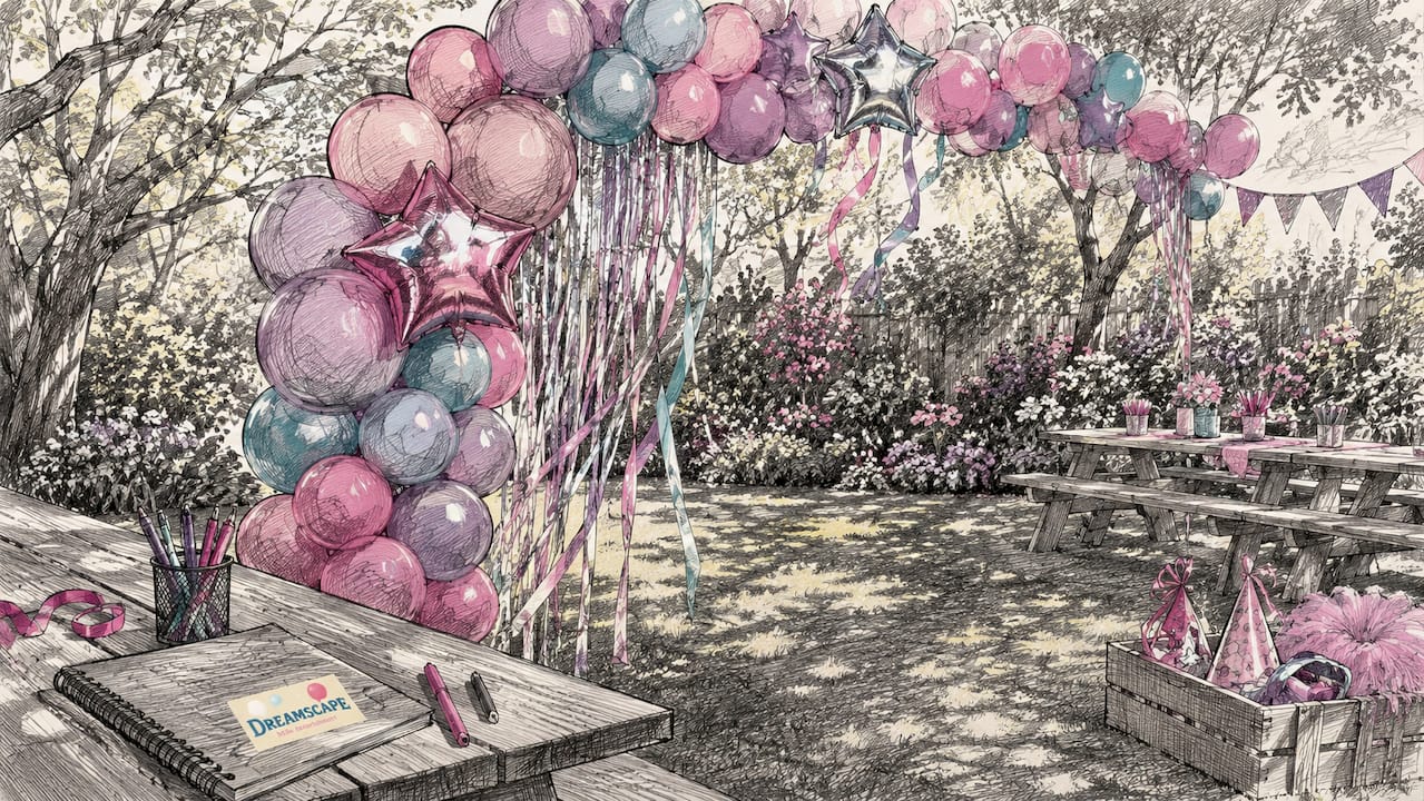 Colorful balloon garland with star accents