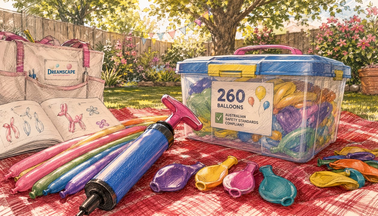 Balloon twisting supplies in outdoor setting