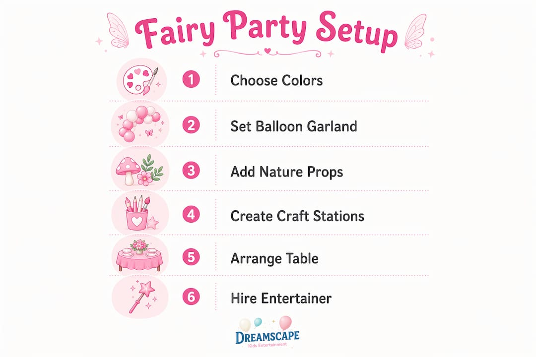 Infographic showing fairy party decoration steps