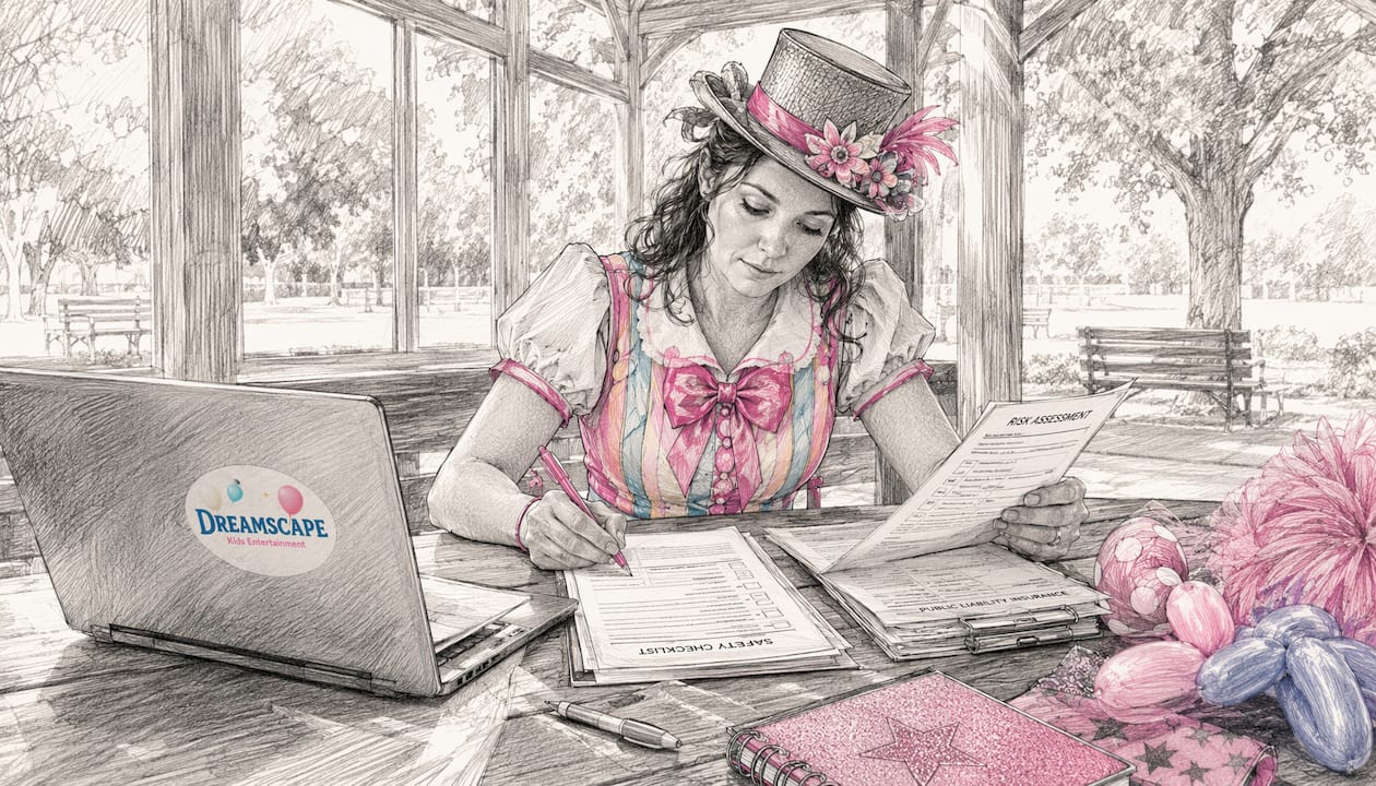 Party entertainer reviewing safety documents