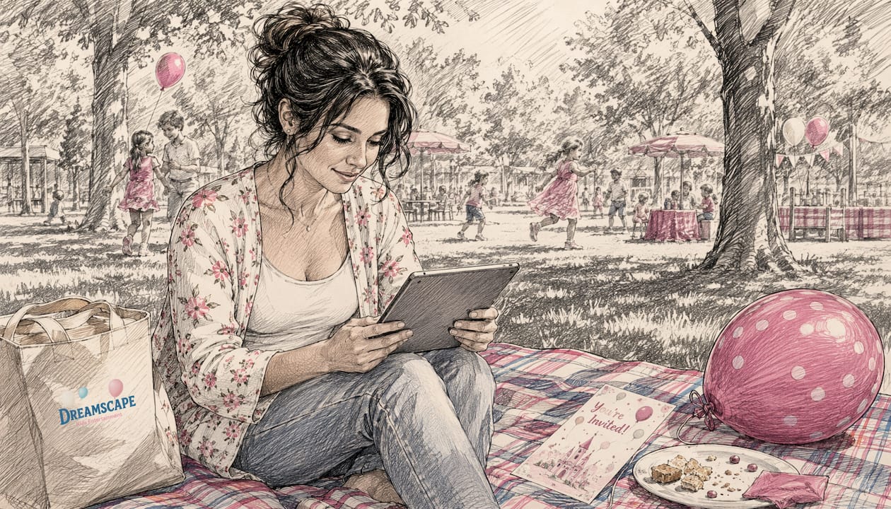 Mother reviewing Minions entertainer options on tablet