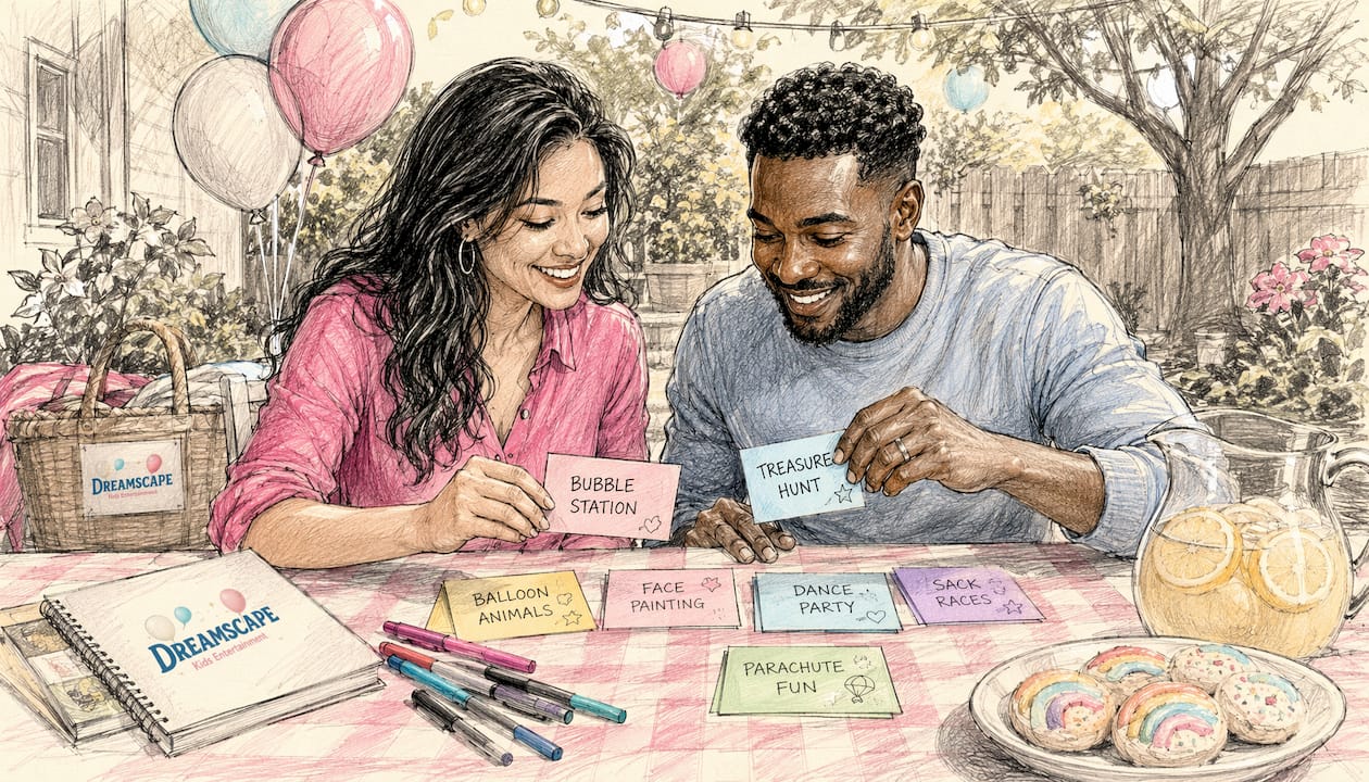 Hands sorting kids party activity cards