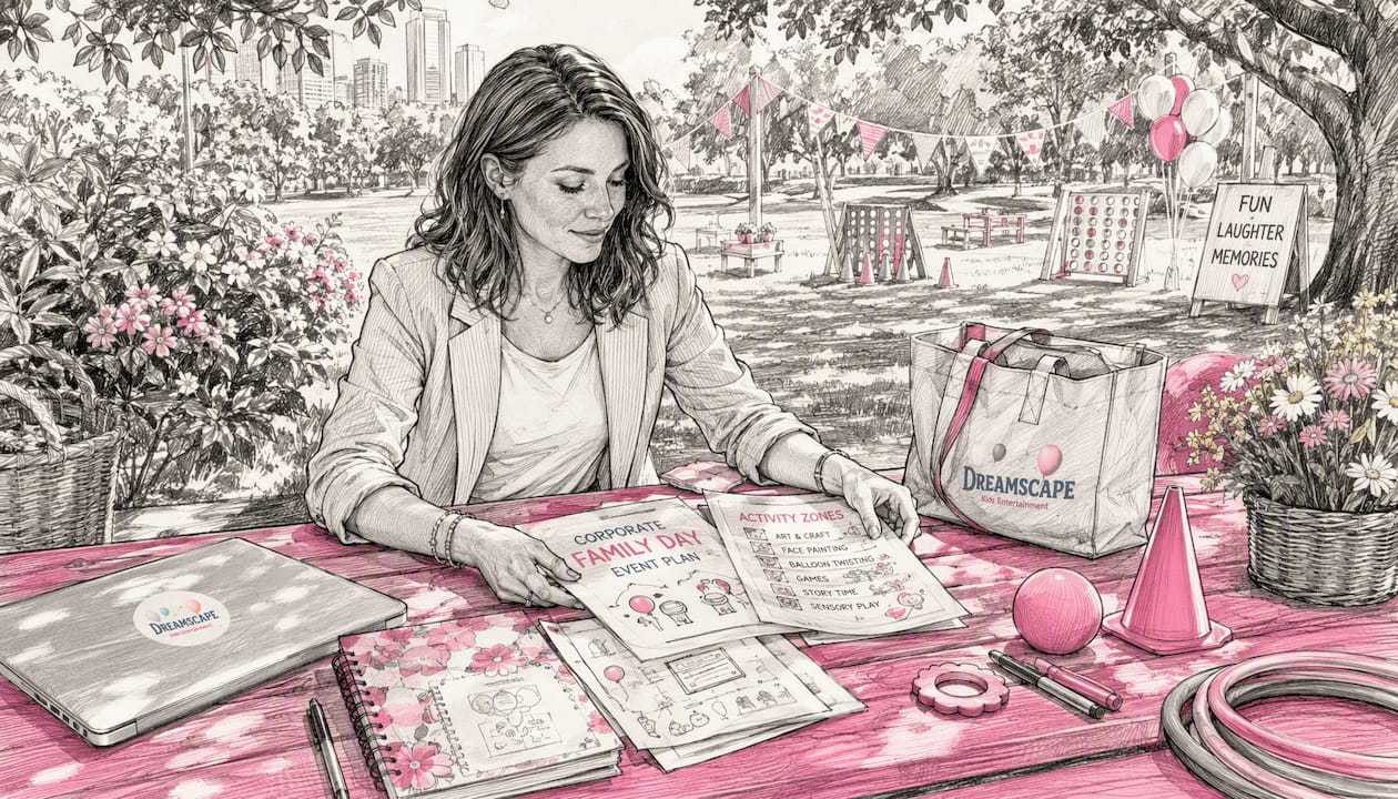 Event planner organizing family day materials