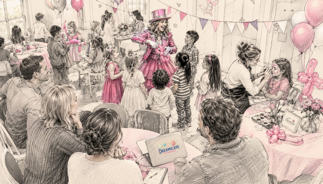 Children enjoying face painting and balloon twisting at event