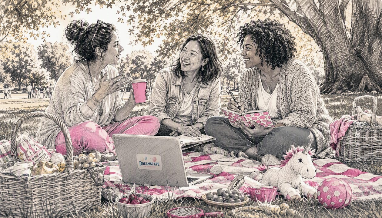 Group of Melbourne parents discussing unicorn entertainers
