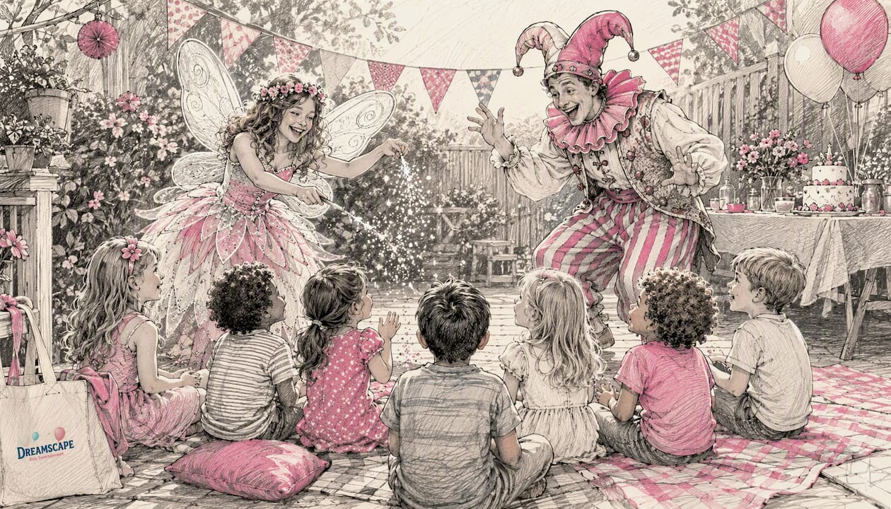 Entertainers hosting children at party