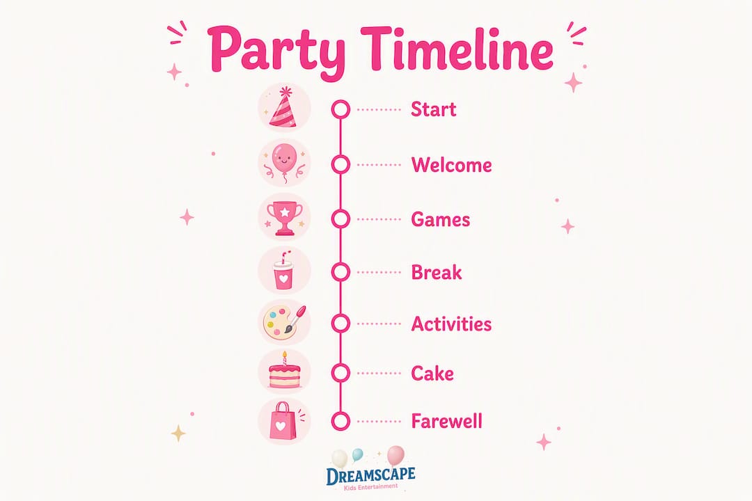 Infographic with step-by-step party timeline