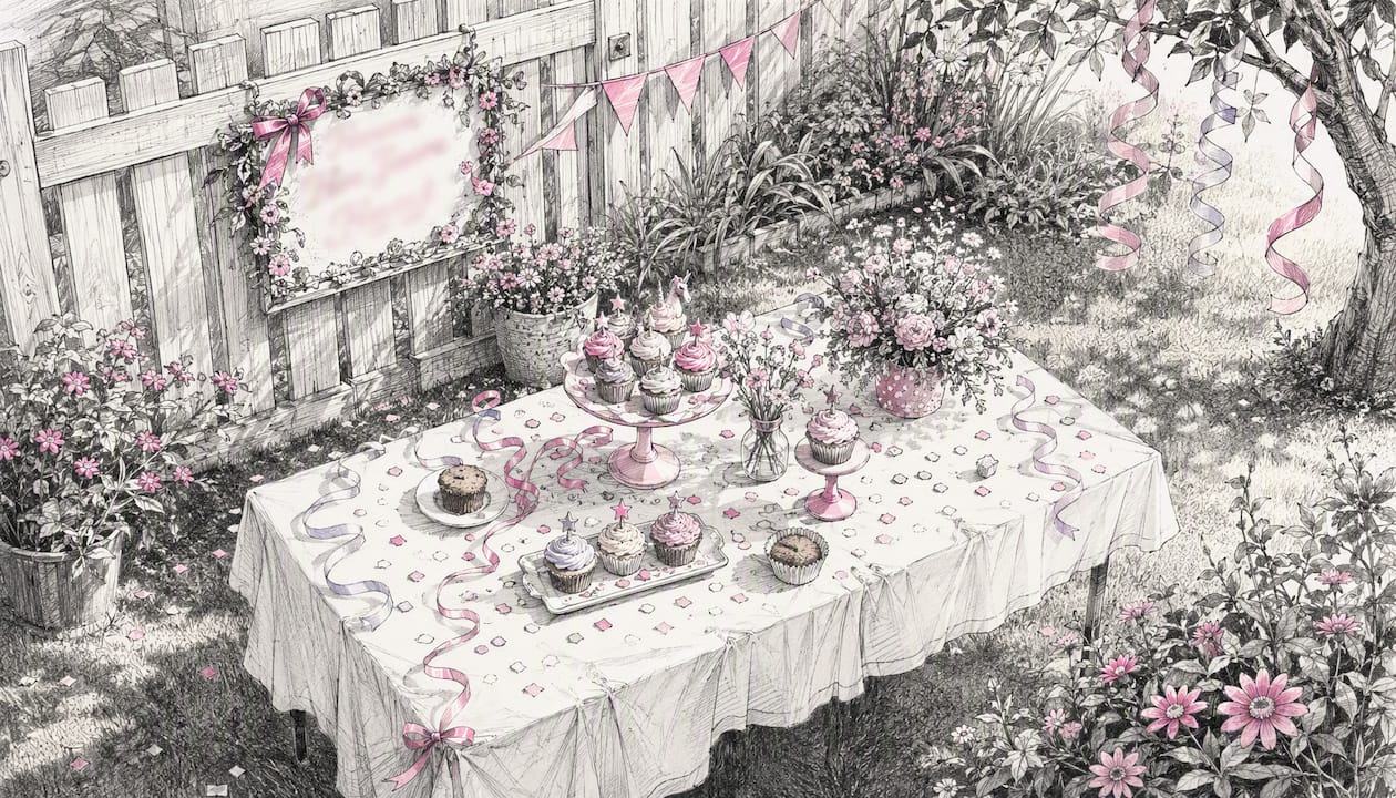 Colorful children's birthday party setup outdoors