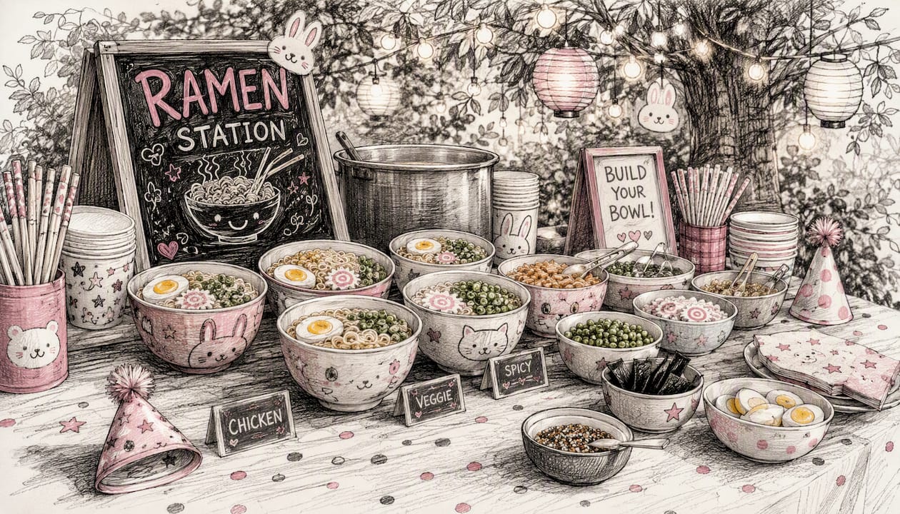 Japanese-inspired party food spread for kids
