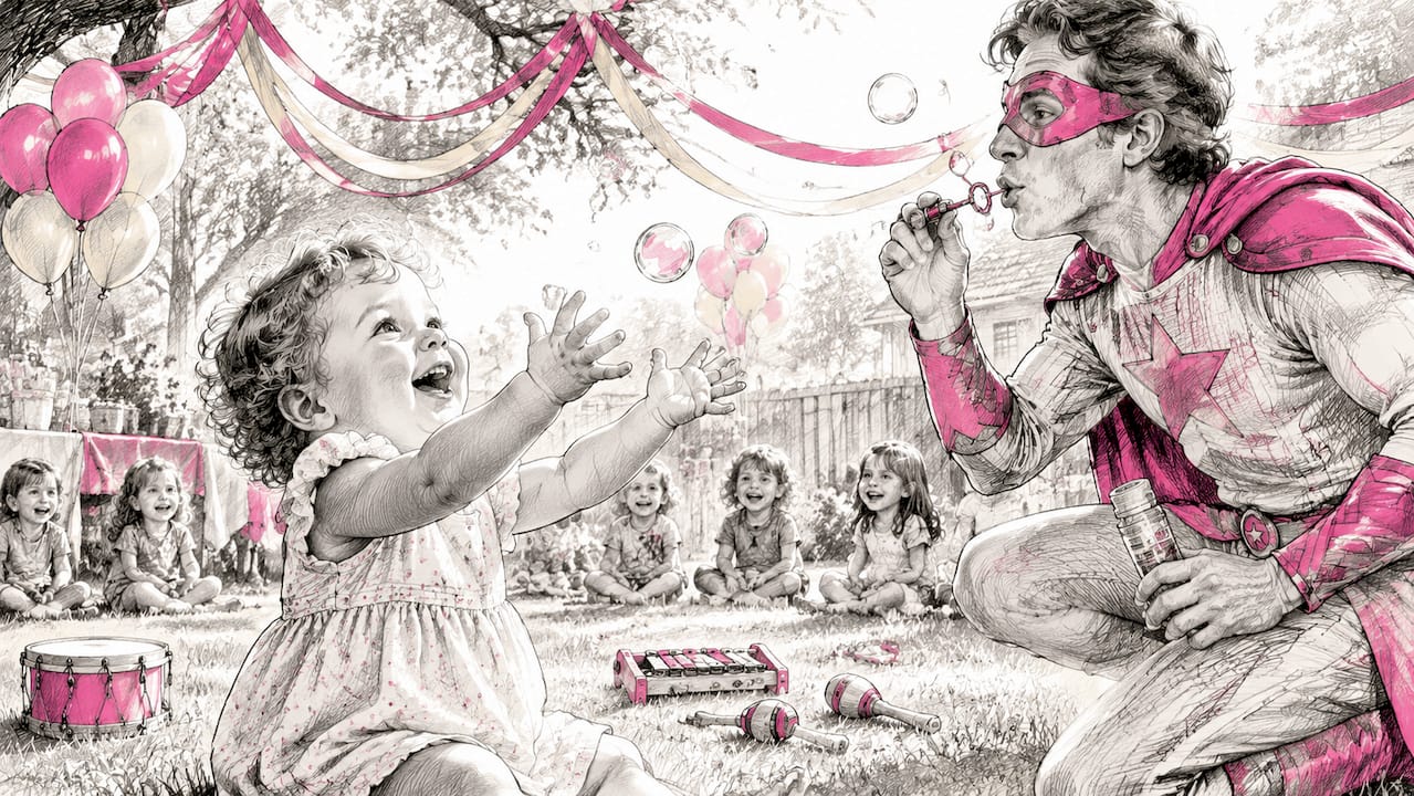 Toddler popping bubbles during sensory party