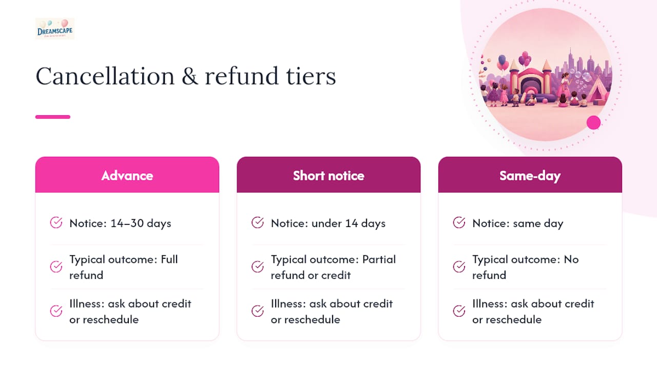 Diagram of tiered toddler party cancellation policies