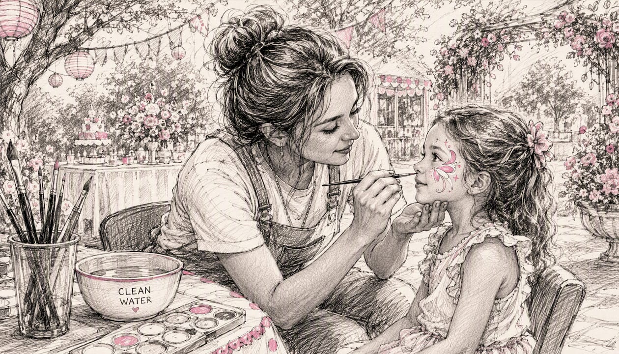 Face painter applying safe cosmetic face paint