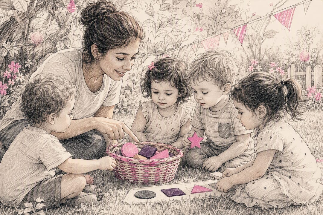 Hands showing shape game to toddlers