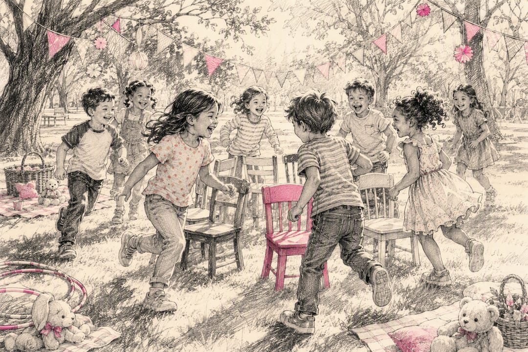 Children playing musical hats game