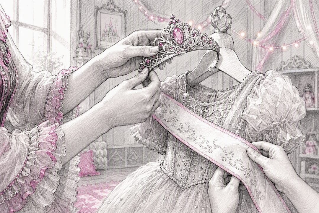 Hands adjusting princess costume sash