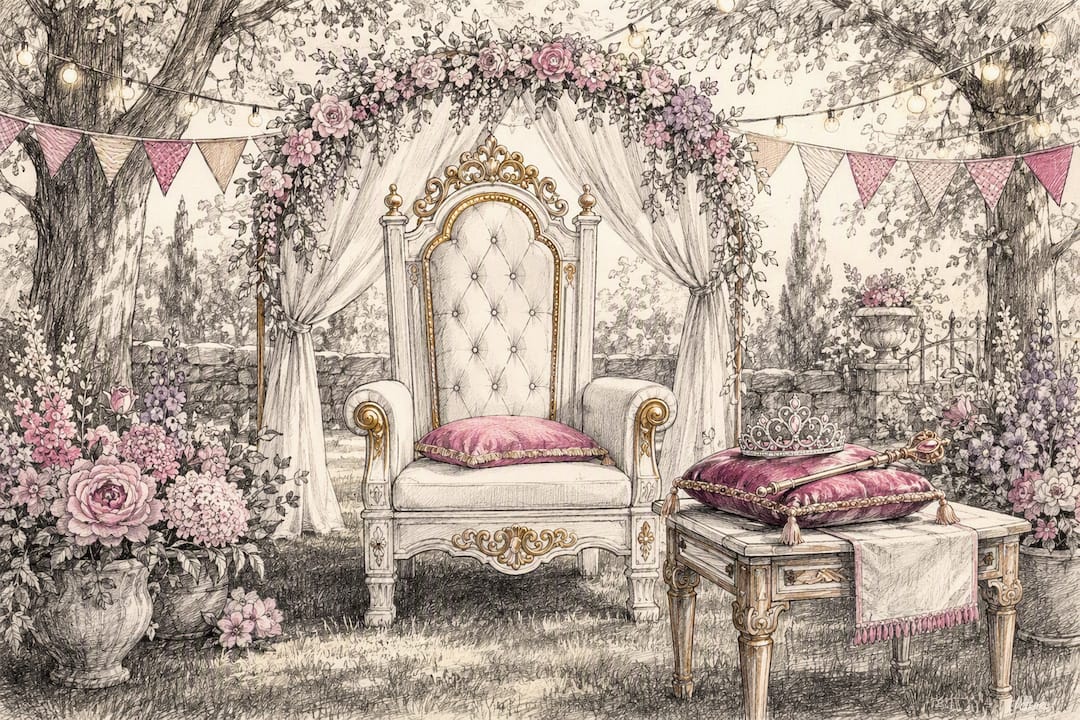 Princess coronation throne and tiara setting