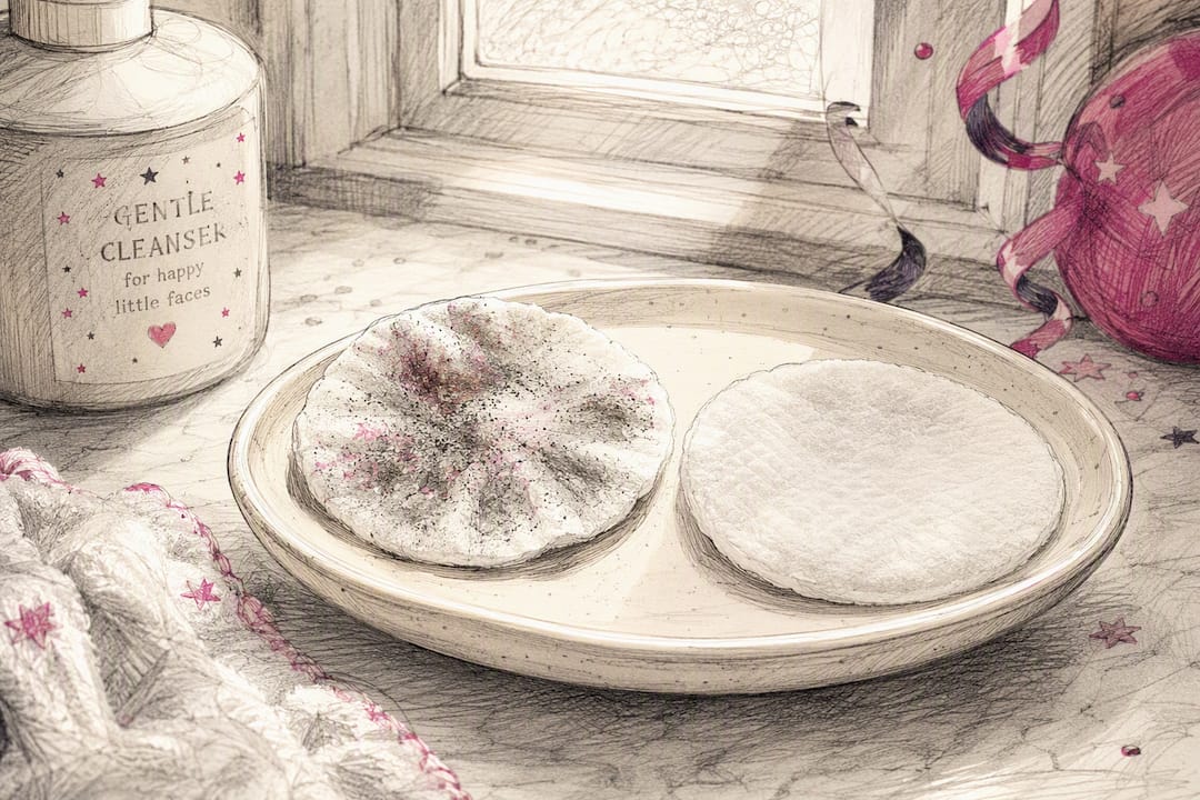 Cotton pads used to remove eye area face paint and glitter