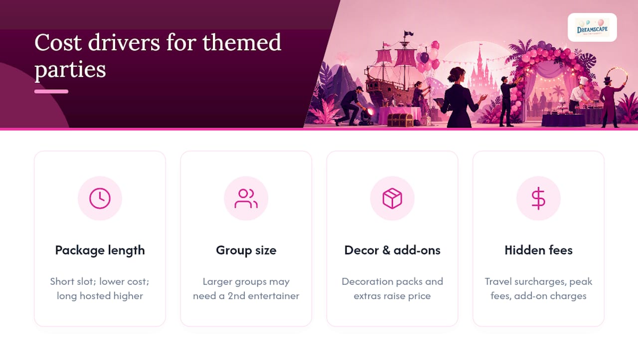 Breakdown of party entertainment pricing components