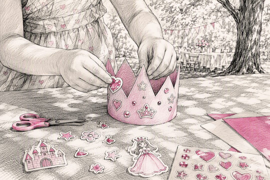Child making paper crown craft at party