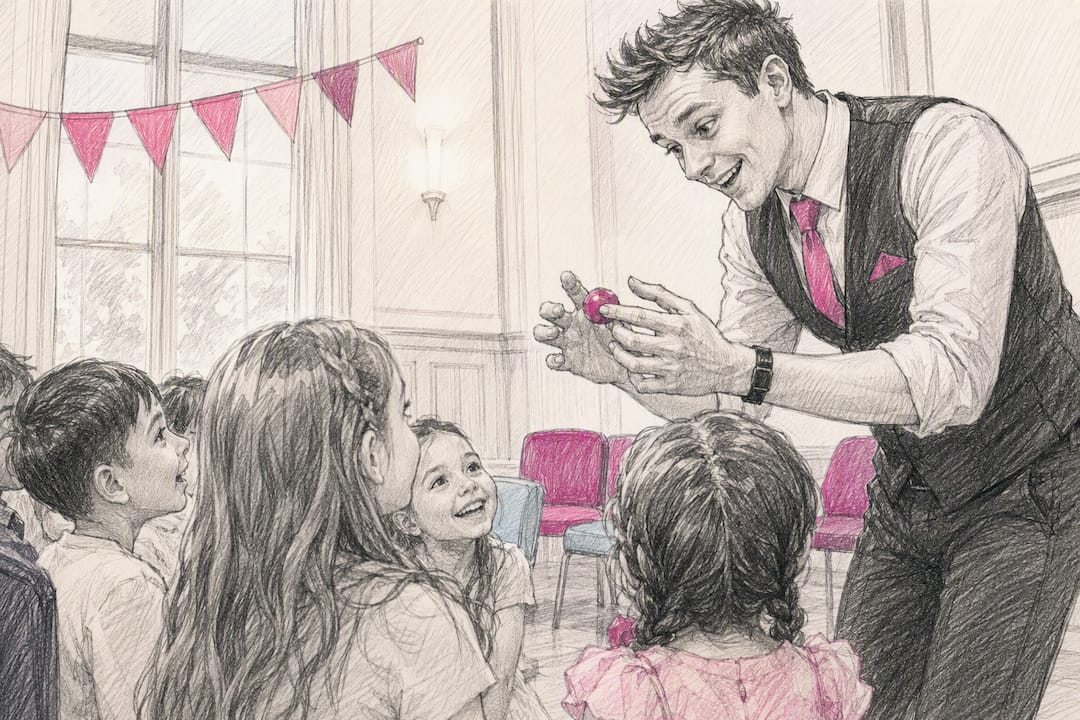 Children watching a magician perform at a party