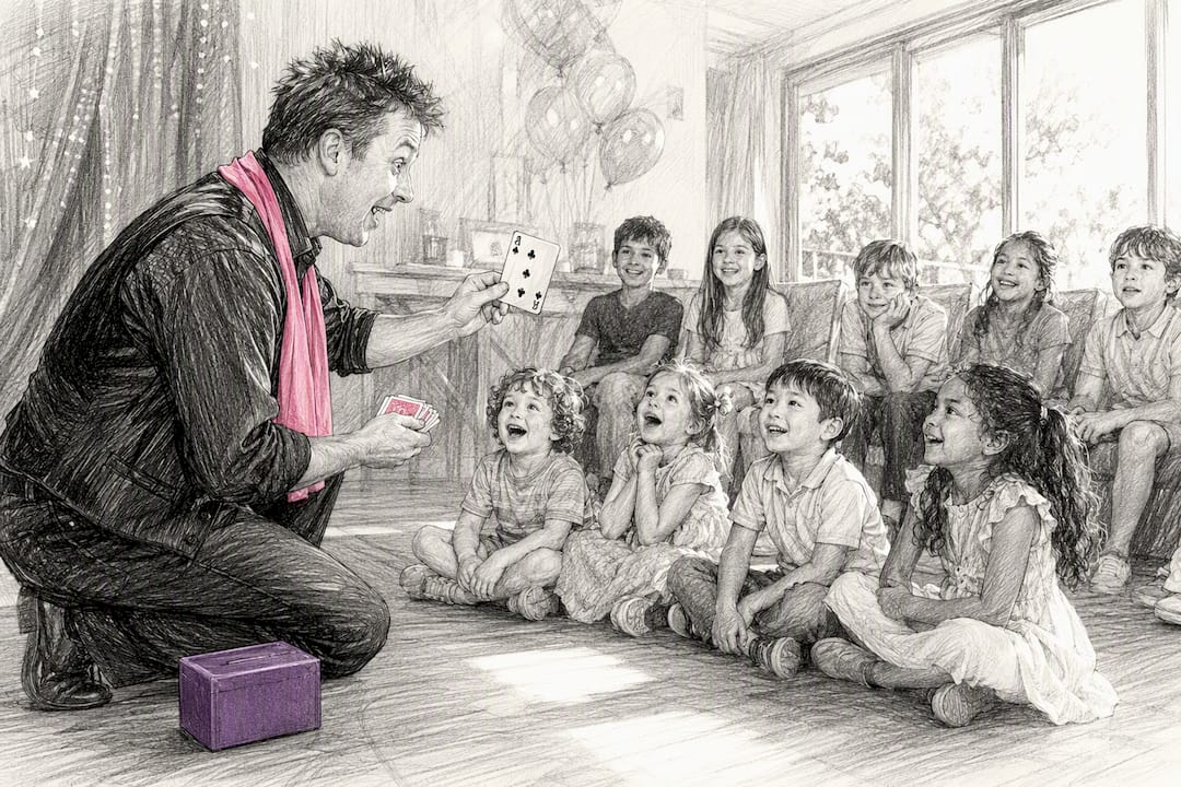 Magician performing for mixed-age children