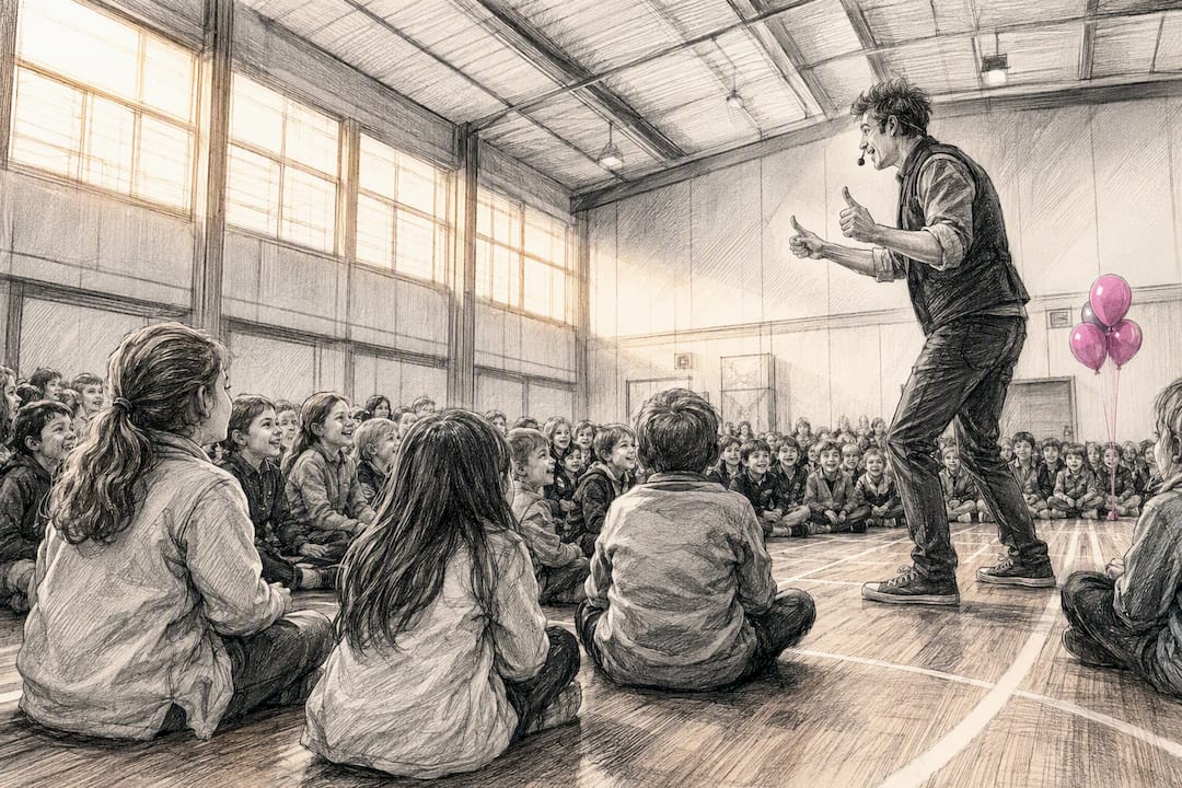 Entertainer leading children at school incursion