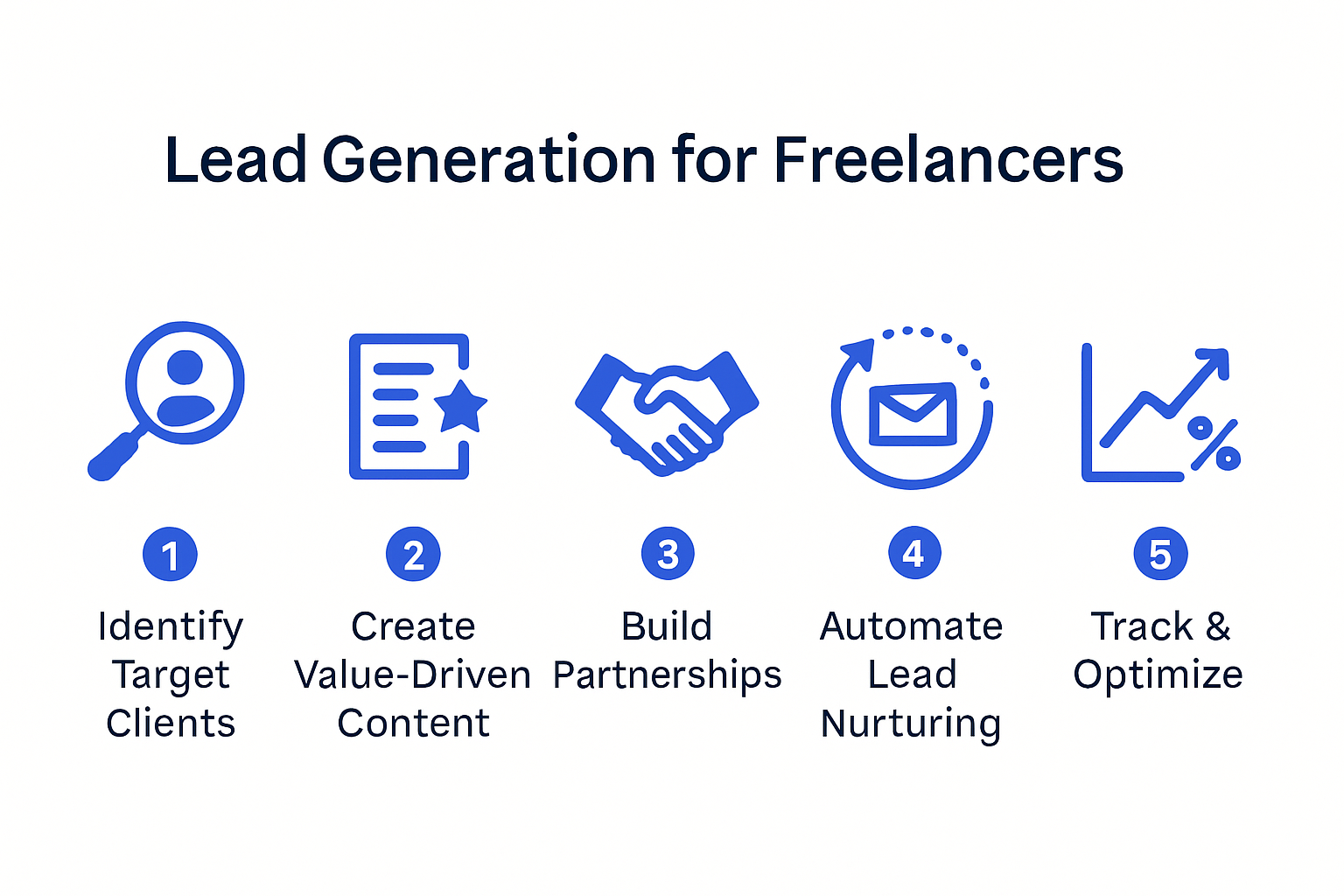Lead Generation for Freelancers: Effective Strategies for Solopreneurs 3 Strategic lead generation steps infographic for freelancers