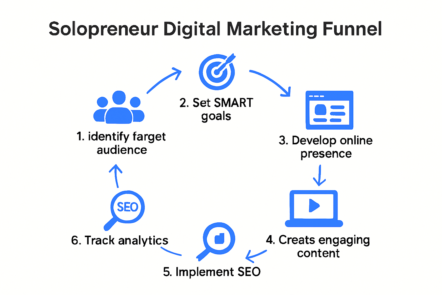 Boost Your Business: Digital Marketing for Solopreneurs 5 Digital marketing funnel for solopreneurs infographic