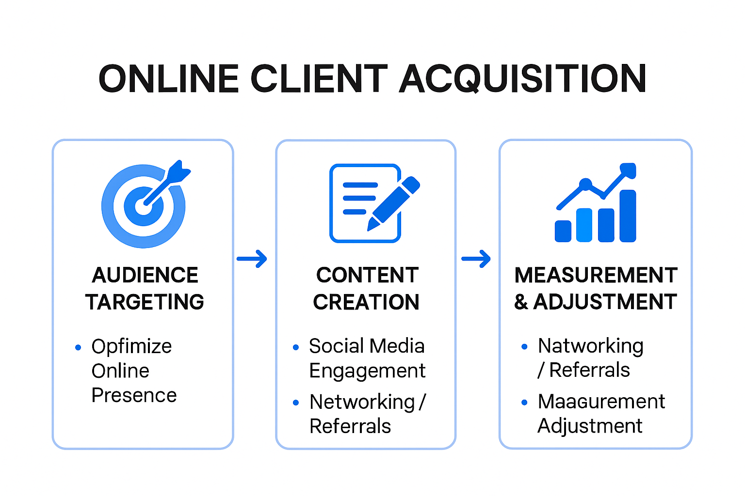How to Get Clients Online: A Step-by-Step Guide for 2025 3 Online client acquisition steps flowchart infographic