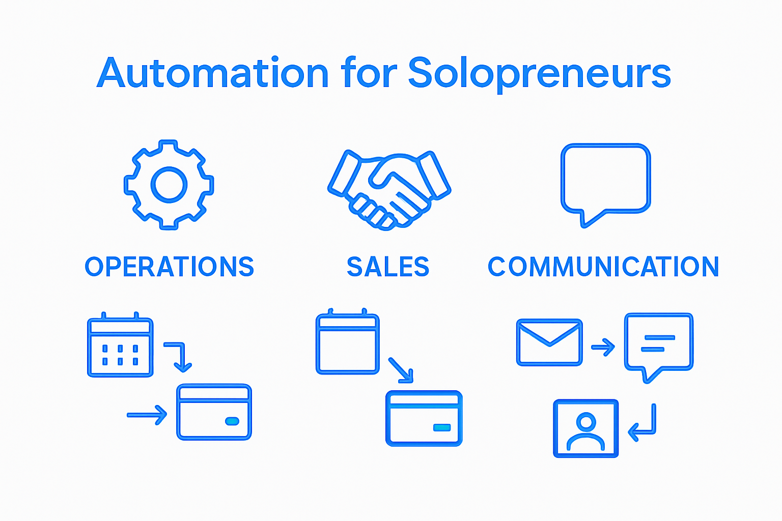 Business Automation Basics: Scaling Solo Success 4 Three-column automation tools infographic