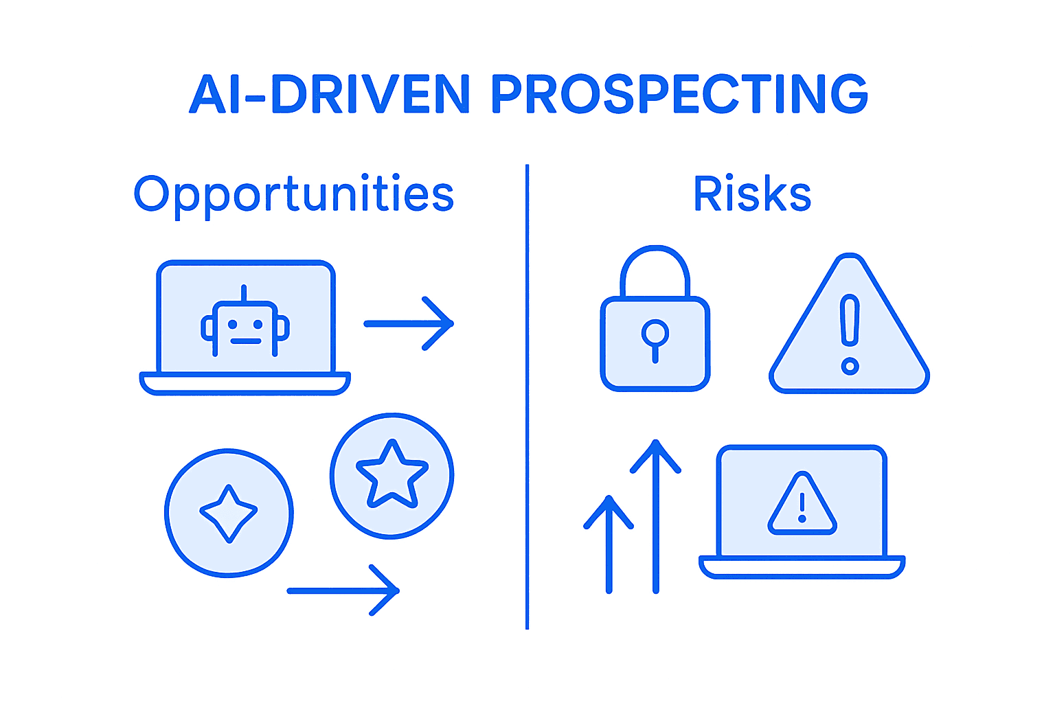 AI prospecting opportunities versus risks infographic