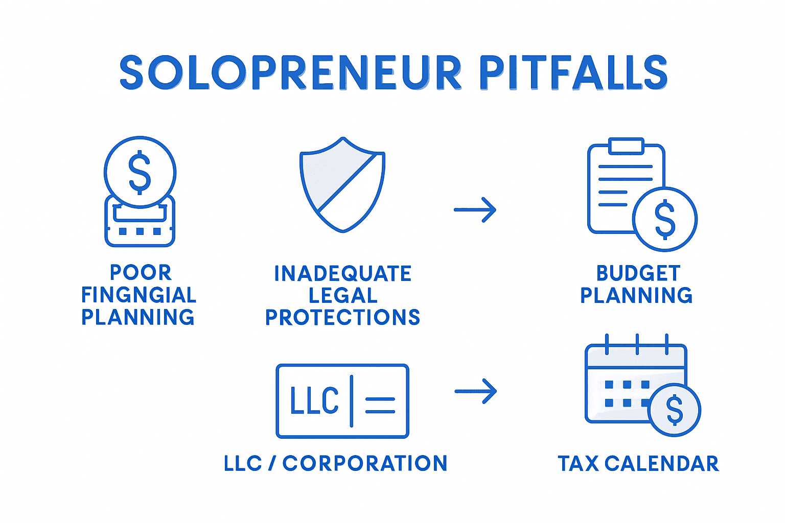 Infographic showing solopreneur pitfalls and solutions