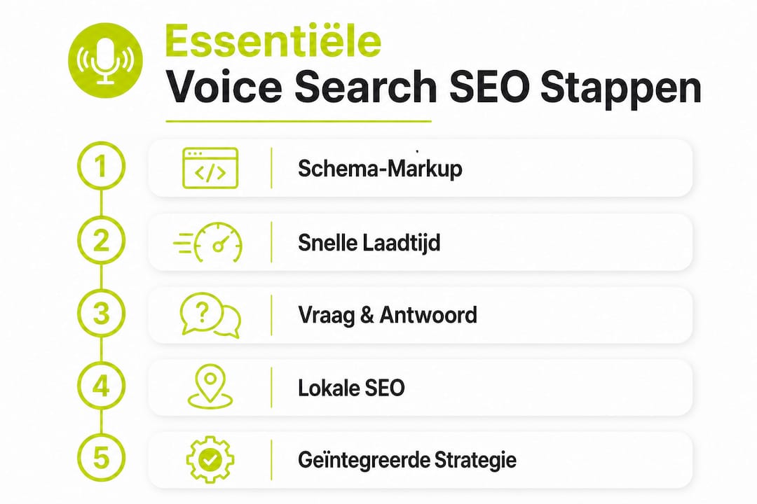 Infographic met onmisbare stappen en praktische tips voor SEO bij voice search