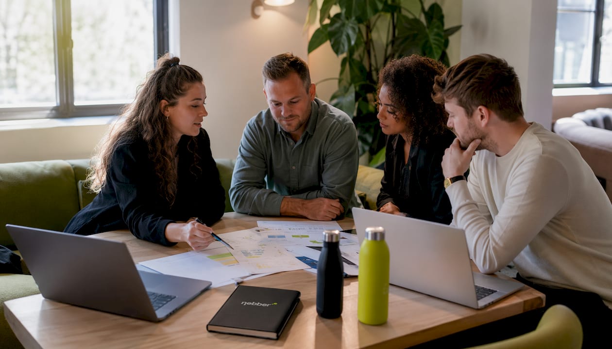 Twee marketeers overleggen samen over hun strategie om met featured snippets hoger in Google te komen.